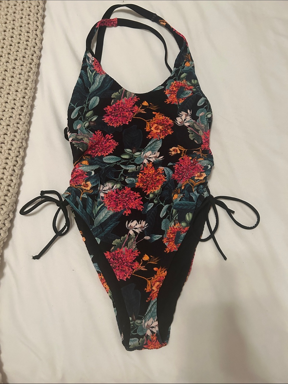 Floral One-Piece Swimsuit with Side Ties